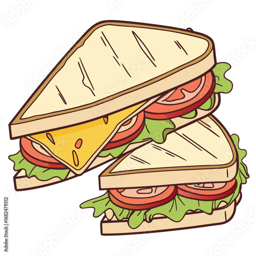 Stacked toasted sandwiches with cheese tomato and lettuce vector