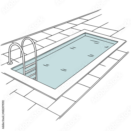 Swimming pool with ladder on tiled ground water blue water