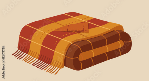 Cozy Plaid Blanket Folded Vector Illustration