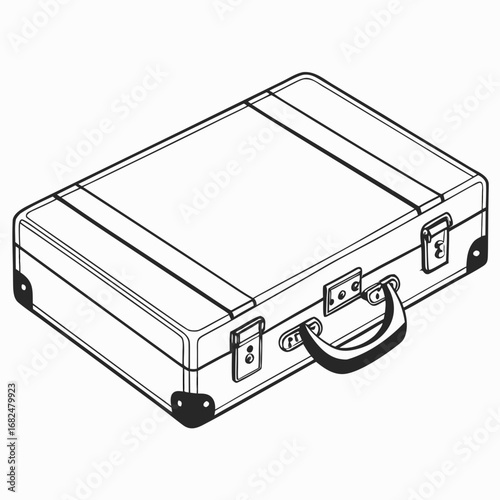 Vintage black and white briefcase with metal clasps and handle luggage travel