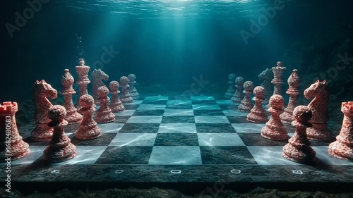 Underwater Chess Match with Unique Pieces and Light