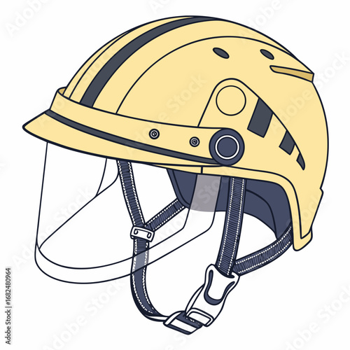 Yellow safety helmet with dark grey stripes and clear visor protective headwear hard hat