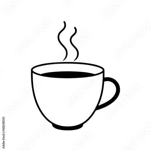 Simple white cup of hot coffee with steam rising