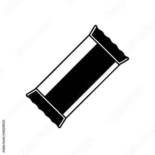 Simple white rectangle candy bar wrapper icon on black background