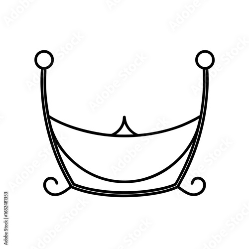 Stylized white crown with two spheres on a black background