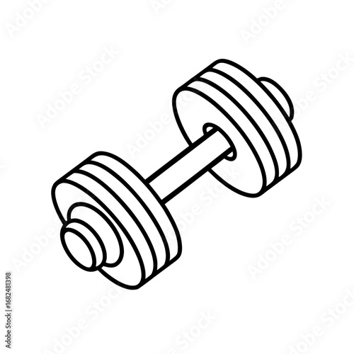 White dumbbell icon on a black background for fitness and exercise