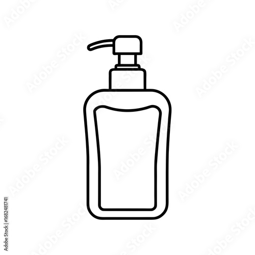 Simple white outline of a liquid soap dispenser bottle on a black background