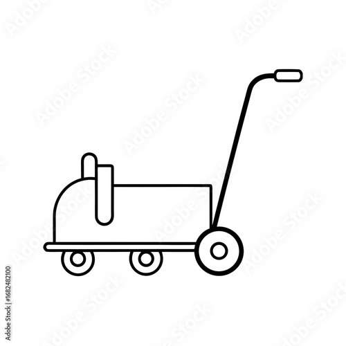 White stylized illustration of a steamroller on a black background