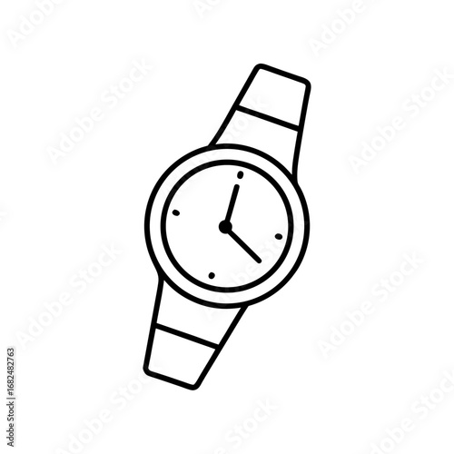 Simple line art illustration of a white wristwatch on a black background