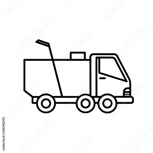 White outline of a water truck on a black background