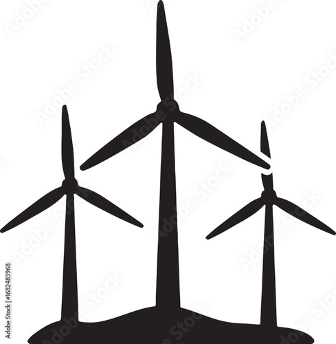 Wind farm silhouette icon vector. Renewable energy landscape, multiple turbines, clean electricity concept.