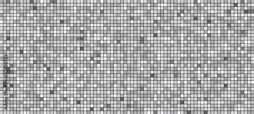 Disco ball silver pattern. Grey square mosaic backdrop. Night club metallic background with mirror foil texture. Vector illustration of vintage abstract shining grayscale halftone wallpaper