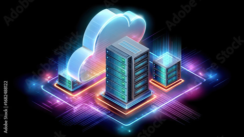 Futuristic cloud backup concept glowing server data center digital storage neon light technology secure network innovation modern infrastructure vibrant color