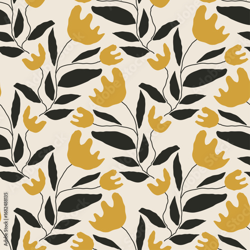 Trendy minimalist seamless botanical pattern with abstract creative hand drawn composition