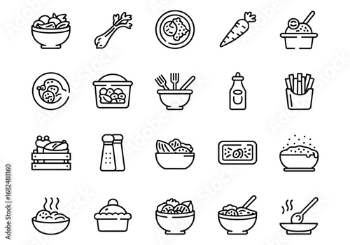 Assortment of Food and Cooking Related Line Art Icons cuisine meal