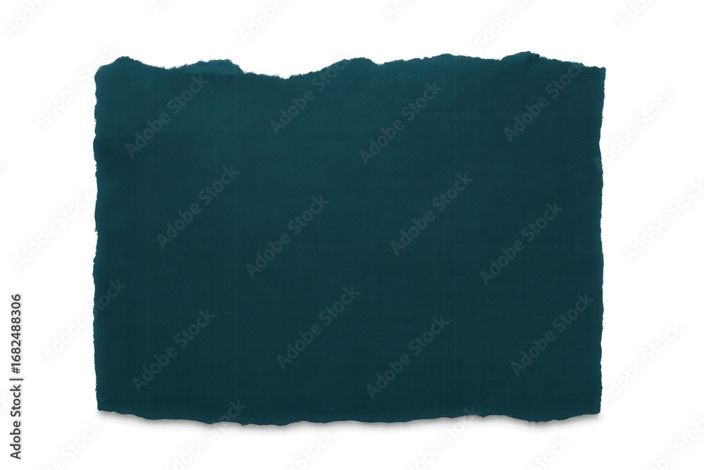 Fototapeta premium Rectangular piece of teal textured paper with torn edges, isolated on a transparent background, providing copy space
