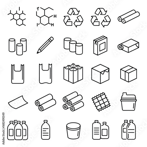 Packaging And Recycling Icons With Boxes Bags Bottles And Paper carton plastic