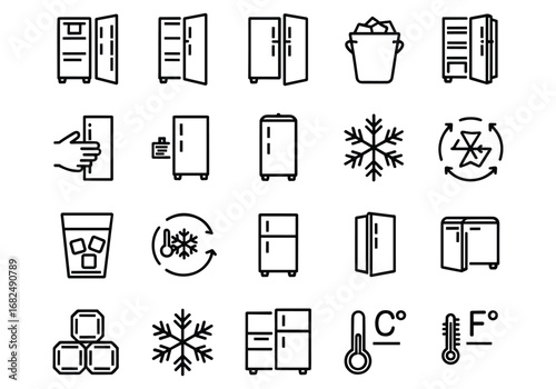 Refrigerator Icons Set Freezer Cold Snowflake Temperature Glass Ice vector illustration