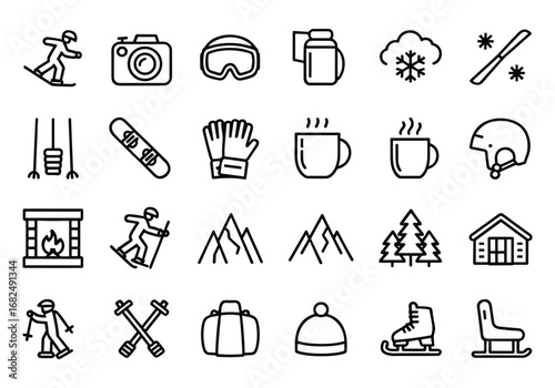 Winter Sports Icons Set Ski Snowboard Skier Snowboarding Mountain vector illustration