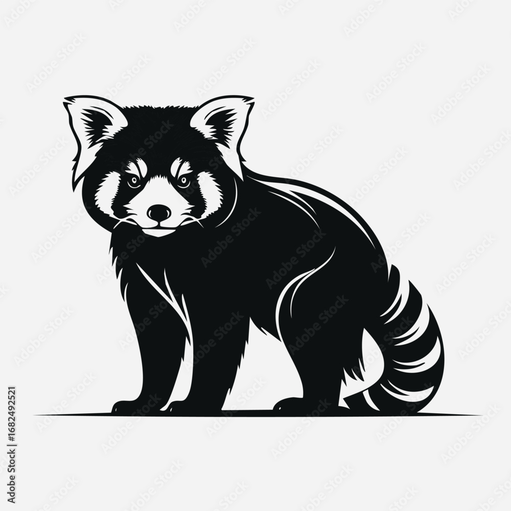 Obraz premium Red Panda Vector Logo in Black and White, Simple and Minimalist, Perfect for Wildlife Brands, Nature Artwork, and Unique Animal Representation 