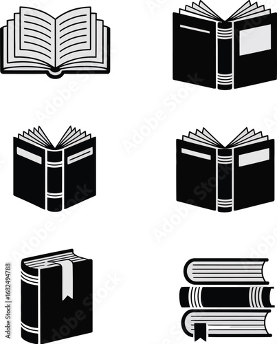 Modern Minimalist Book Icon Pack  Clean Open Book & Bookmark Vector Set for Education, Digital Publishing, UI, and Print Projects
