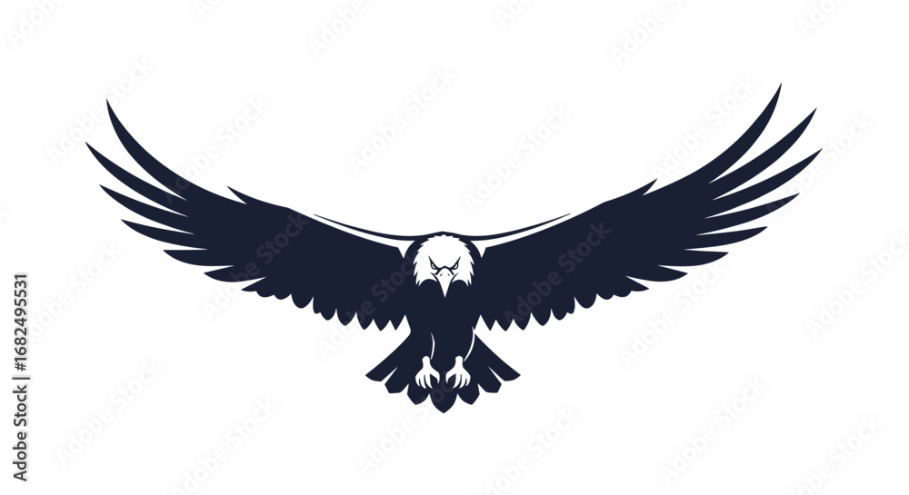 Obraz premium Powerful eagle soaring majestically, its wings spread wide in a symbol of freedom and strength.