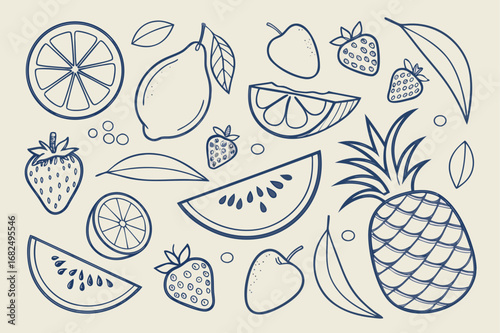 Hand Drawn Assortment Of Fruits And Citrus Slices food