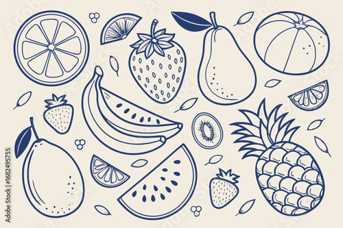 Hand Drawn Fruit Collection Outline Design strawberry