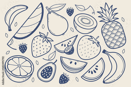 Hand Drawn Fruit Assortment Outline Design strawberry