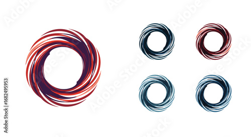Dynamic abstract swirling vortex logos in modern red, blue, and purple color palettes