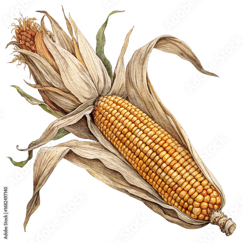 Vibrant watercolor illustration of fresh corn on the cob, perfect for harvest season and culinary projects