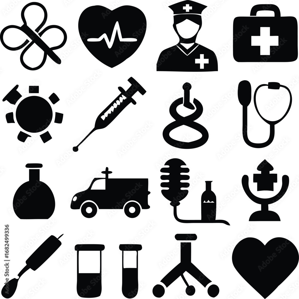 Obraz premium Syringe, Doctor, Nurse cap, Pill, Ambulance, Icon File