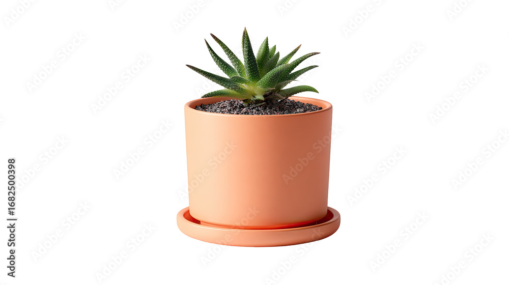 Fototapeta premium Coral-colored ceramic pot with succulent plant