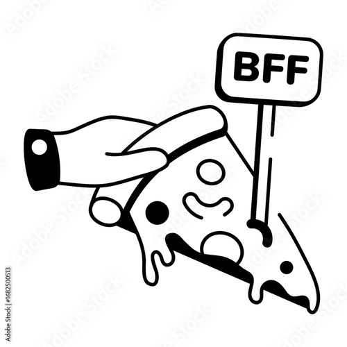 A doodle style icon depicting pizza slice
