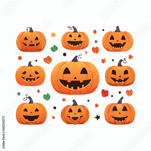 Flat design Halloween pumpkin icons for seasonal decoration