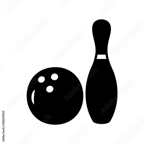 Icon representation of bowling with a pin and ball in solid black