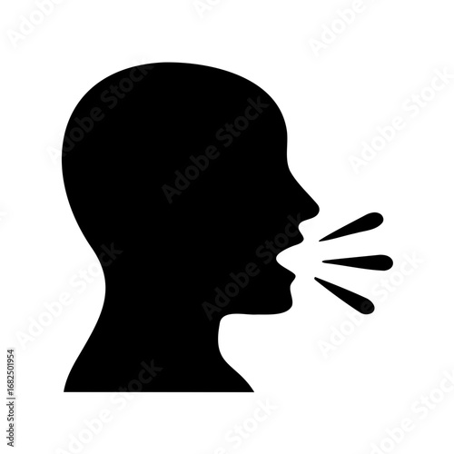 Speaking Head Silhouette with Sound Waves Illustration of Vocal Communication