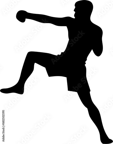 Muay Thai Silhouette Vector | Kickboxing Fighter Outline | Martial Arts Combat Design