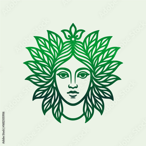 Nature Goddess Illustration with Decorative Leaf Hair Design