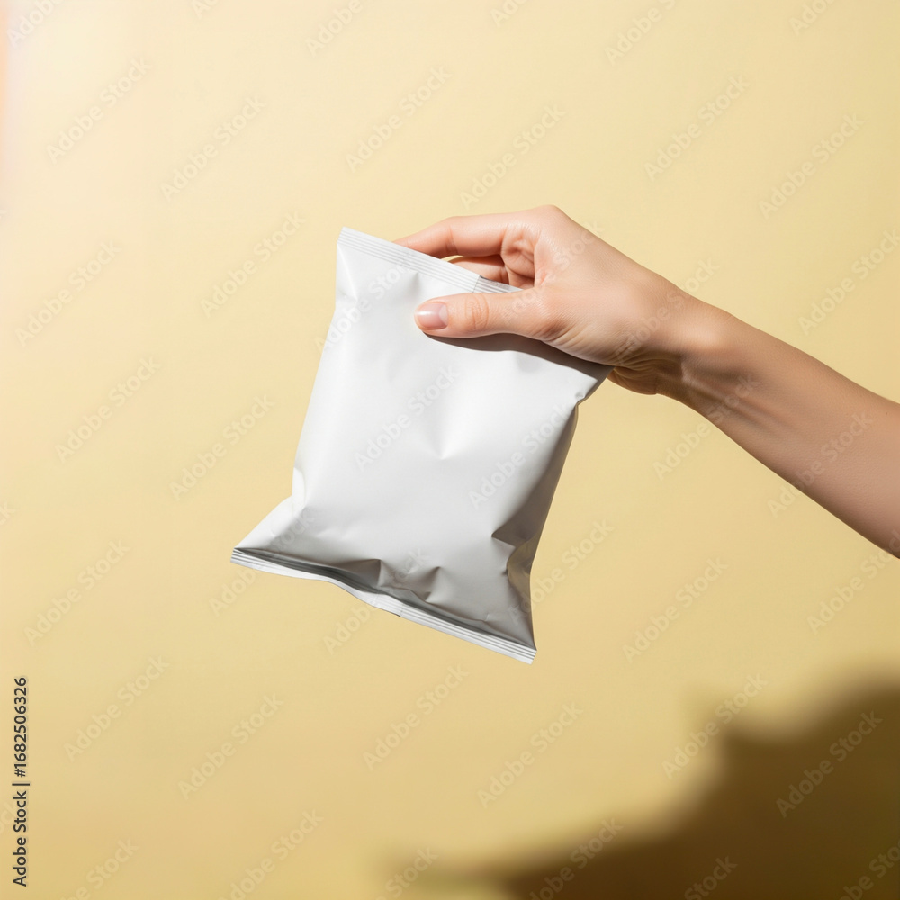Fototapeta premium Mockup hand holding a snack bag