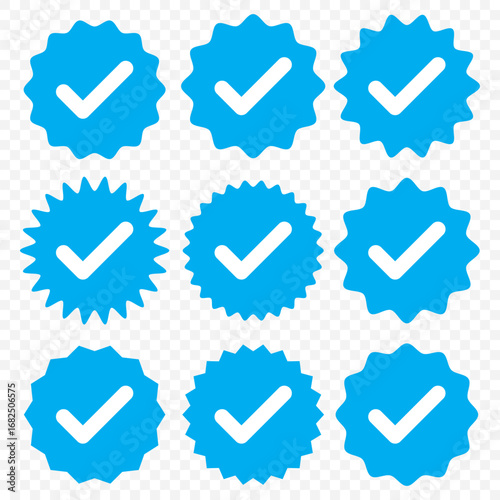 Check Mark Icon Set – Flat, Outline, Badge and Circular Styles on Transparent Background. EPS 10.
