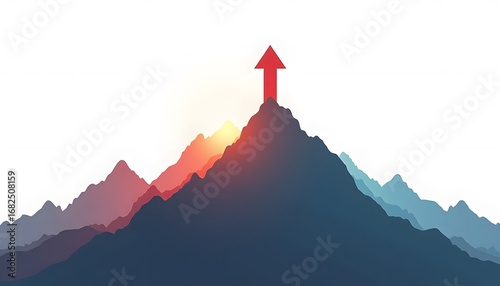 Arrow pointing upward from mountain peaks
