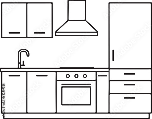 line drawing of a modern kitchen layout vector art illustration