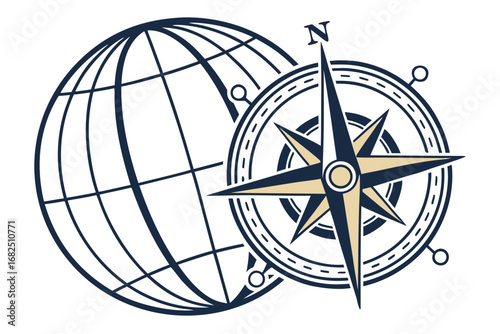 Prime Meridian Day Vector Illustration, Stylized Globe with Meridian Line and Compass Rose, Modern Minimalist Emblem