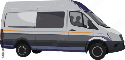 Minimalist Camper Van Vector Illustration, Modern Side-Profile Van with Scenic Landscape, Contemporary Travel Design
