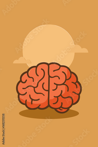 Flat Vector Illustration of a brain with exposed folds