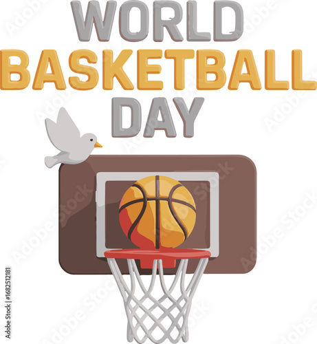 World basketball day celebration with a dove and hoop