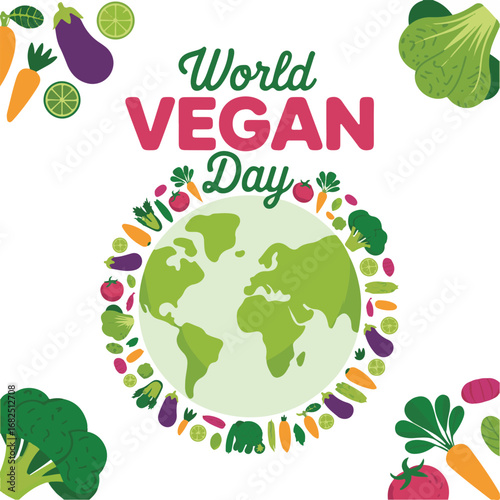 World vegan day celebration with earth and fresh vegetables
