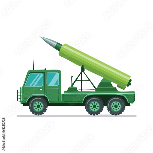 Mobile Tactical Missile Launcher on Green Army Truck - AI Generated