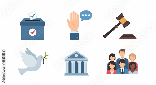 Icons Illustrating Democracy, Justice, and Social Concepts for Political Discourse